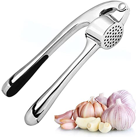 Stainless Steel Garlic Press - Easy Squeeze and Clean, Rust-Proof and Sturdy, for Fresh Ginger and Garlic