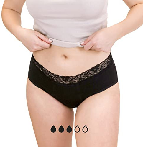 MYLILY® Periodenunterwäsche I Bio-Baumwolle I Periodenunterwäsche auslaufsicher I Nachhaltig & waschbar I Inkontinenz I Schwangerschaft & Wochenbett geeignet (Hipster Strong mit Spitze, XXS)