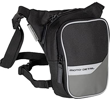 moto-detail Beintasche 1 Liter, Wasserabweisendes Außenmaterial, Ideal als Motorrad Beintasche Herren & Damen, Abschließbar, Robuste Oberschenkeltasche, Reflektierende Details, Weitenverstellbar