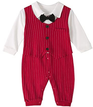 Lito Angels Baby Boys Tuxedo Romper with Bow Tie, Red, Age 3-6 Months