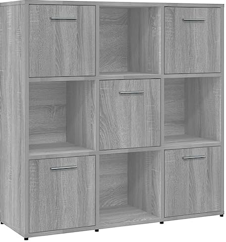 vidaXL Bücherregal, Bücherschrank mit viel Stauraum, Standregal für Schlafzimmer Wohnzimmer Büro, Büroregal Aktenregal Regal, Grau Sonoma