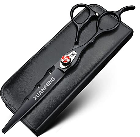 XUANFENG Ciseaux à cheveux professionnels en acier 440C pour gaucher - 7 pouces - Noir