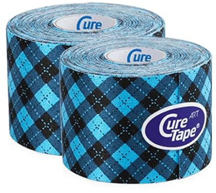 CureTape® Kinesiotapes | 2 Kinesiologie Tape Rollen | Wasserfestes & Latexfreies Kinesiotape | Hautfreundliches Physio Tape | Sporttape für Verletzungen & Beschwerden | 5cm x 5m | Tartan Blau