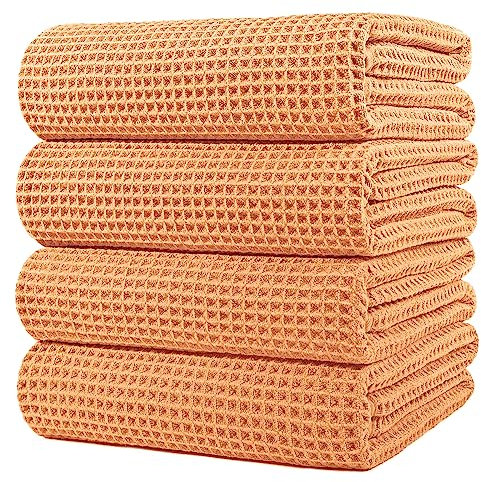 Polyte - Mikrofaser-Badetuch - fusselfrei & schnelltrocknend - Waffelstruktur - sehr groß - Orange - 152 x 76 cm - 4 Stück