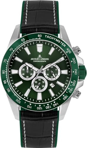 JACQUES LEMANS Chronograph Herrenuhr Liverpool Schwarz/Grün 1-2140C