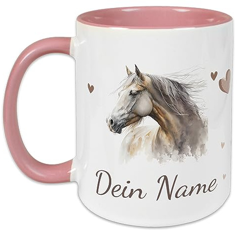 GRAZDesign Tasse Pferd mit Namen personalisiert | Pferdemotiv als Geschenk für Mädchen und Frauen, personalisierte Tasse Kinder Namenstasse Keramik 330ml
