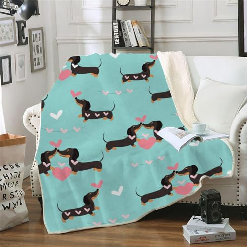 XPINGO Dackel Kuscheldecke Sherpa Decke 130x150 cm Mikrofaser Super Weich und Warme Winter Blanket 3D Cartoon Dackel Wohndecke Kinder Fleecedecke Flauschige Sofadecke für Sofaüberwurf Tagesdecke