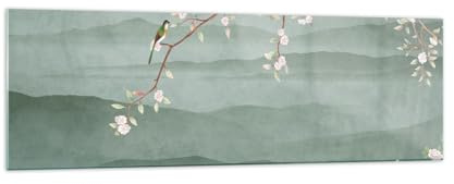 Panorama Bilder auf Glas 160x50cm Glasbild Pastell Vögel Blumen Groß XXL Wanddeko Bild im Glas Schlafzimmer Küche Wandbilder Dekoration Wohnzimmer Modern Wall Decor Wand Kunstdruck Art GAB160x50-5495