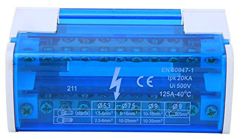 Morsettiera di Distribuzione, Scatola di Distribuzione su Guida DIN, 500 V, 125 A, Scatola di Distribuzione Terminale, Morsettiere, Guida DIN, 2 Livelli, Monofase, con Trasparente