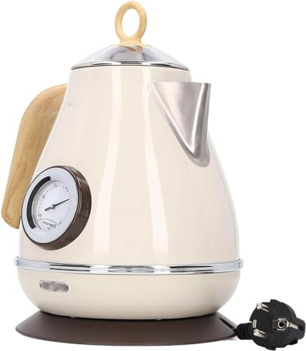 ZORZA Bouilloire électrique,1.7L capacité rétro Bois Grain théière électrique,ébullition Rapide EU Plug 220-240V,pour Le Bureau pour la Maison,Affichage de la température,Milky White