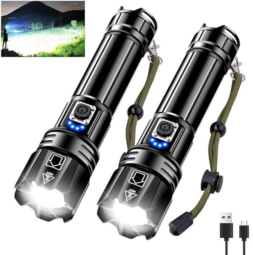 Glarylight Taschenlampe LED Aufladbar 500,000 Lumen, LED Taschenlampe Extrem Hell XHP70.2 mit 5 Modi & Zoomable & IPX7 wasserdicht, Starke Taschenlampen für Camping, Wandern, Notfälle (2 Pack)
