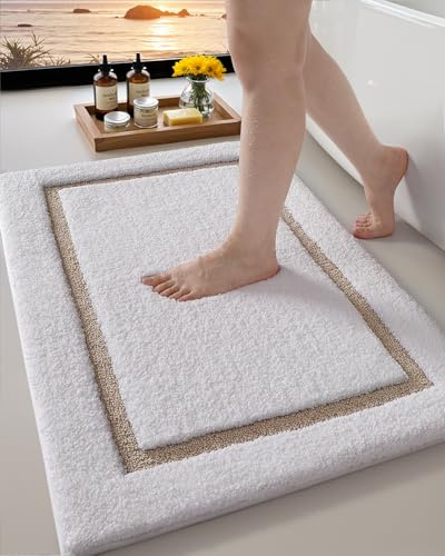 COLOR&GEOMETRY Badezimmerteppich 17x30, Wasserabsorbierende und Schnell Trocknende Mikrofaser-Badeteppiche, rutschfest, Maschinenwaschbar, Extra Weich, Plüsch-Badematte für Bad, Rollenpackung,Khaki