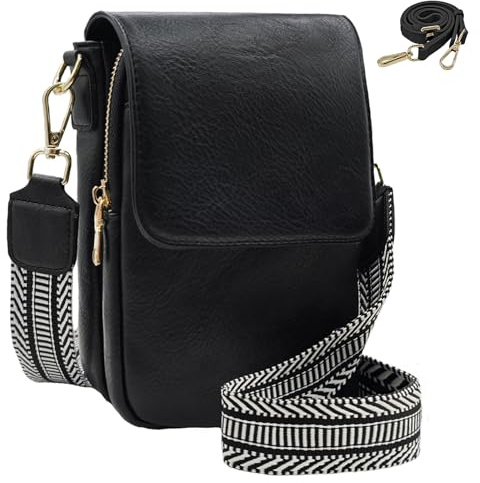 lifwimner handytasche zum umhängen, handy umhängetasche damen klein,handytasche mit geldbörse zum umhängen mit zwei Riemen(Schwarz)