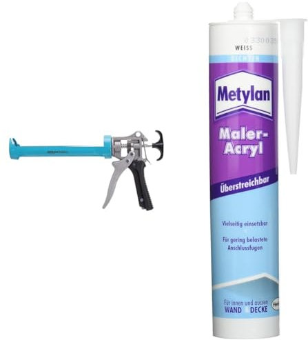 Amazon Basics Robuste Kartuschen pistole, 310 ml & Metylan Maler-Acryl Wand & Decke, für innen und außen, für bewegungsarme Fugen, einfache Handhabung, überstreichbar, Weiß, 1x300ml