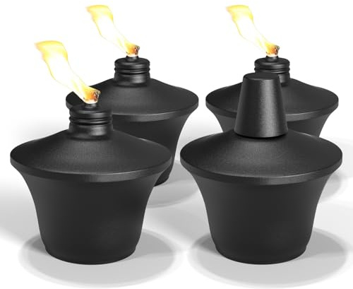 4-Pack Citronella Tabletop Torches, MQKIWAO 15 oz Table Top Torches for Outdoor, Metal Oil Burner Candles, Garden Torches with Fiberglass Wick for Yard, Patio, Deck, Garden, Party, Landscape