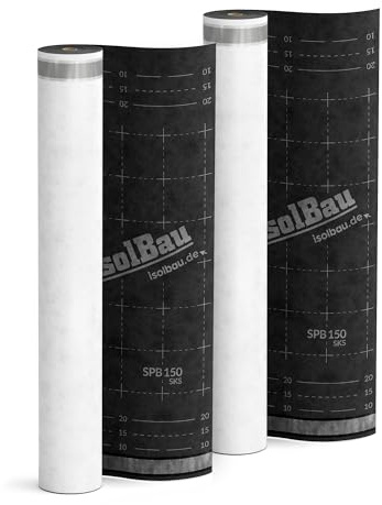 Isolbau Unterspannbahn Dach SPB 150 SKS, 150 m² Rolle (1,5 x 100 m) - Dampfdurchlässige Unterdeckbahn mit 2 Klebestreifen - Selbstklebende Dachfolie 150 g/m² - witterungbeständig und wasserdicht