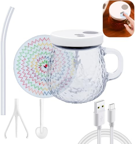 Self Stirring Coffee Mug- High Speed Self Stirring Mug with 2 Stirring Rods Straw Coaster - 350ML Rechargeable Automatic Stirrer for Tea/Chocolate/Milk - Self Stirring Cup for Home Office Travel