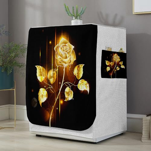 Highdi Housse de Protection pour Machine à Laver, 3D Chargement Frontal Housse La Poussière avec Ouverture Frontale pour Linge Domestique (Capacité S 6~7.5KG,Roses dorées)