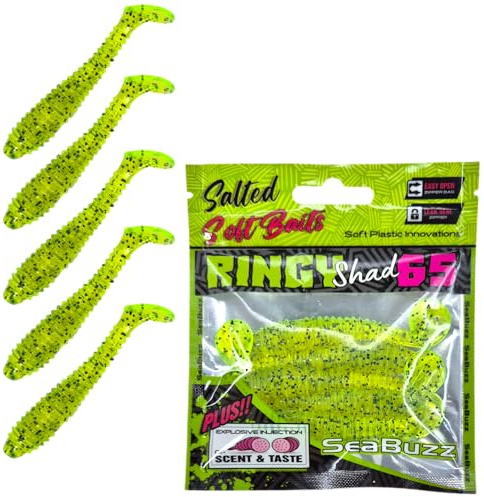 SEABUZZ Gummifische Angelköder Set 5 STK x 65mm - Gummiköder für Hecht | Wels & Zander - Forelle & Barsch Kunstköder - Raubfisch Angelnset - Süß- & Salzwasser Angelausrüstung