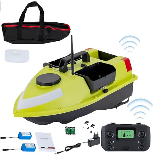 Angelköder Boot 600M RC Futterboot ABS Köderboot mit 3 Köderboxen Fernbedienung Angeln Futterboot mit GPS Nachtangeln Fischköder Boot mit Suchscheinwerfer & 2 5200mAh (Grün)