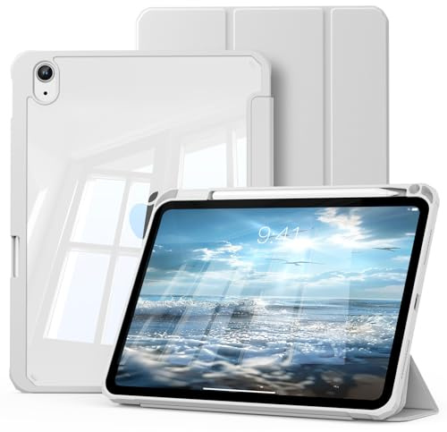 GKABXY for iPad A16 11th Generation Case 11 Inch, iPad 10th Gen Case 10.9 | Slim Smart Tri-fold Folio Protective Case with Pencil Holder, Hard PC Translucent Back Shell, Auto Wake/Sleep, Gray