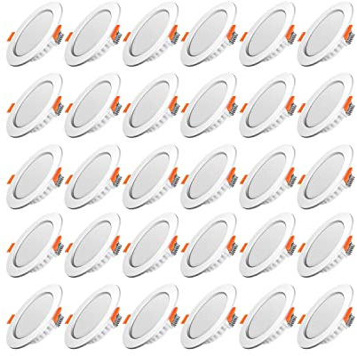 Tofisr LED Einbaustrahler 230V Flach 5W Kaltweiß 6000K LED Spots 230v Ø75-95mm Einbauleuchten Slim Deckenstrahler Downlights - 30er Set