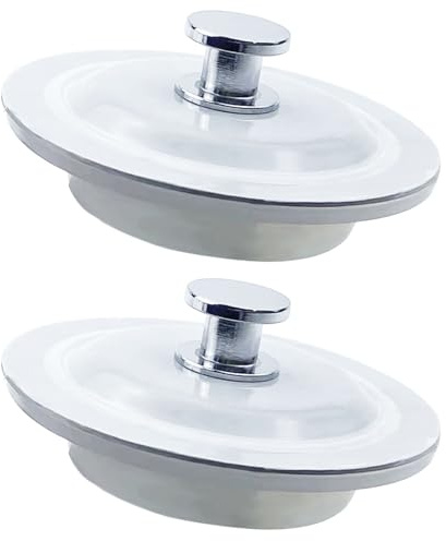 Qusmeiyici 2 Packungen Universeller Badewannenstöpsel, 40–60 mm Loch, Edelstahl & PVC, Weiß, Badewannenstopfen, Waschbeckenstöpsel, Küchenbecken