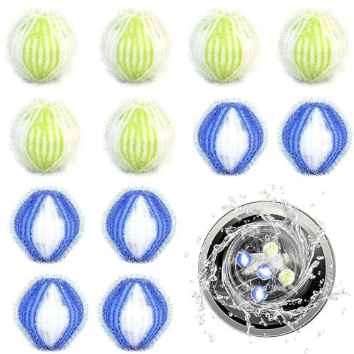12 Stück Tierhaarentferner Waschmaschine, Wiederverwendbar Anti Fusselbälle Haarfänger Katzenhaarentferner Waschmaschine Flusenkugeln Waschbälle für Entfernt Tierhaare Fusseln