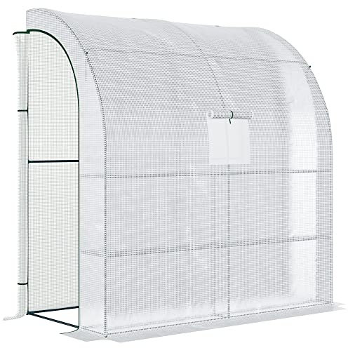 Outsunny Serra piccola da parete serra, da esterno, con finestre a 3 livelli, telaio in acciaio e copertura in PE 140 g/m² per coltivare piante fiori 200 x 100 x 215 cm bianco