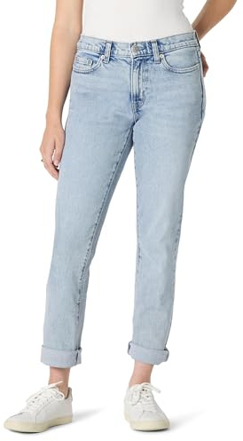 Amazon Essentials Jeans da Donna Elasticizzati a Vita Medio Alta con Taglio Boyfriend Crop, Blu Ghiaccio Lavaggio Chiaro, Taglia 46