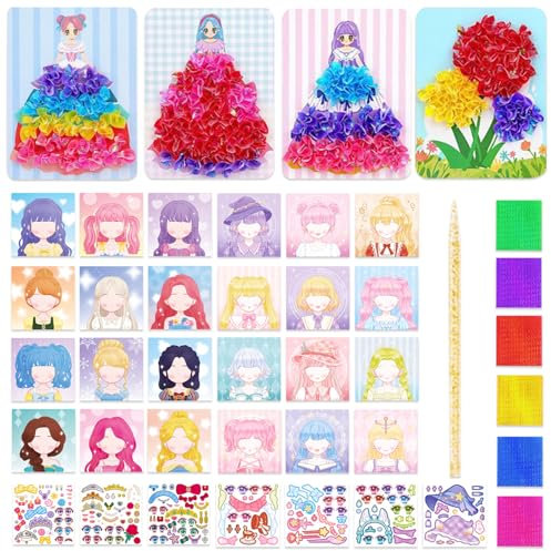 JSTHHTT Prinzessin Dress Me Up Stickerbuch, Prinzessin Bastelset Mädchen, Poke Art Basteln, Prinzessin Kreativ Set, für Kreatives DIY geburtstag Party Geschenke