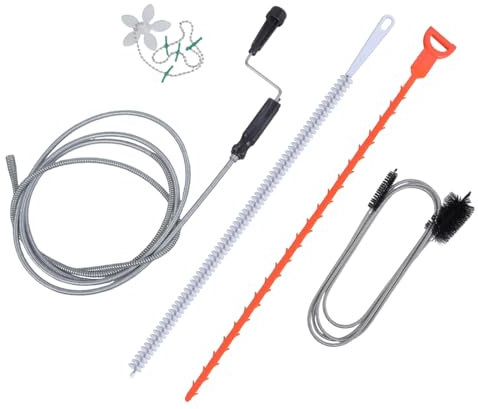 Lot de 5 outils de nettoyage de canalisations de 300 cm Spirales 155 cm Brosse 50 cm Serpent pour plomberie domestique Enlèvement efficace des obstructions