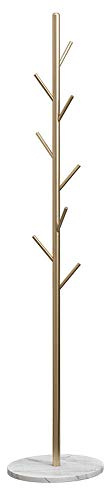 Standgarderobe mit 8 Haken, Antik-Messing-Finish, Marmorsockel, freistehender Ständer für Mäntel, Hüte und Sca