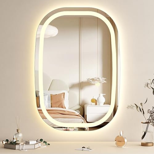 GHHDPDMJ Rechteckiger beleuchteter Spiegel, Badezimmerspiegel mit LED-Leuchten, 40 x 60 cm, 50 x 70 cm, 60 x 80 cm, 70 x 90 cm, Kosmetikspiegel zur Wandmontage, dimmbarer Schalter, 3 Farben, horizont
