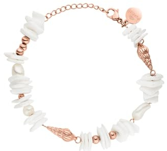 Purelei Wela Armband Damen – Mit echten Süßwasserperlen, Keshi-Perlen & Muschelelementen – 316L Edelstahl vergoldet/rosé/silber – Verstellbar 16–19 cm – Wasserfest