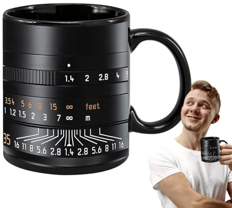Tazza da caffè divertente da 350 ml, con fotografico da collezione, 9,5 x 8,9 cm, versatile e pratica, tazza per fotocamera, souvenir per bevande calde, ghiacciate, birra, tè, succo di