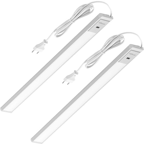 Lot de 2 lampes sous meuble Oktaplex Riva LED avec capteur 760 lm blanc neutre 57,5 cm Éclairage de cuisine à intensité variable Lampe sous meuble de cuisine 10,2 W argent 230 V