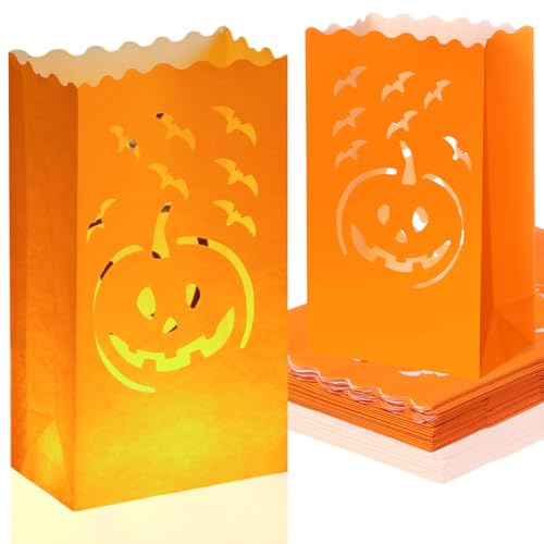 Honoson 24 Pcs Halloween Christmas Luminary Candle Bags, Pumpkin