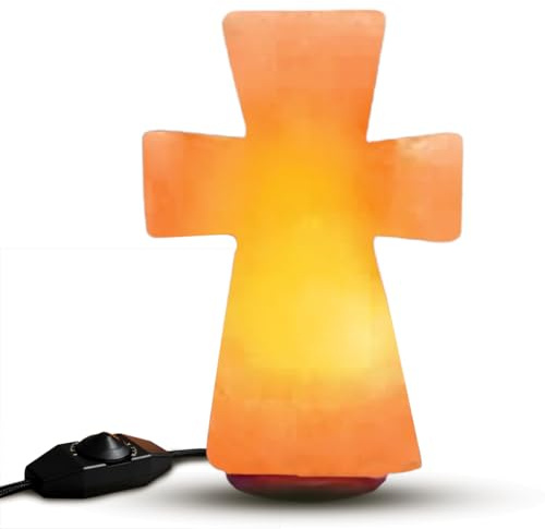 ZKTRADING Himalayan Salt Cross Lamp – 8 Tall, 5 Wide, 7 lbs – Handcrafted Pink Salt Lamp Night Light with Wooden Base – Decorative Gift for Prayer Room, Bedroom, or Living Space