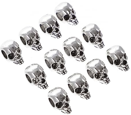 Operitacx 12 Stück Skull Spacer Perlen Großloch Diy Schmuckzubehör für Armbänder Halsketten Unisex Silberfarben Halloween Skelett Kopf Charms