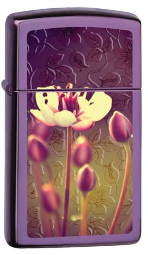 Zippo Sturmfeuerzeug - Flowers, Slim High Polish Purple, Color Image - Nachfüllbar - Wiederverwendbar - Windfestes Design - Geschenkbox - Made in USA