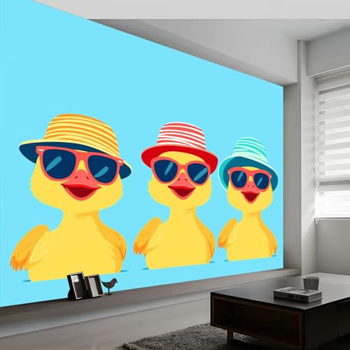Générique Papier Peint Panoramique Petits Canards Jaunes Mignons Papier Peint Intissé, Bleu clair Décoration Tapisserie Poster Mural pour Salon Chambre D'Enfant Murale 300 x 210 CM