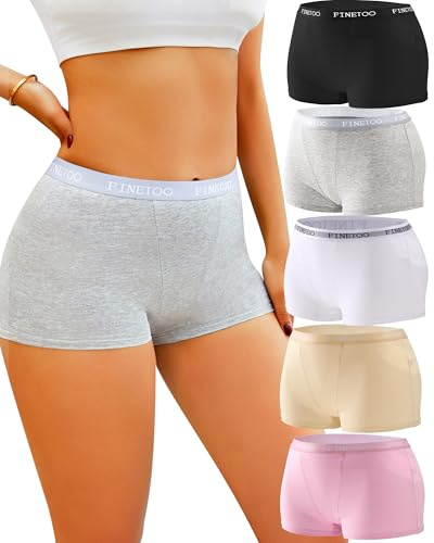 FINETOO Boxershorts dam bomull kalsonger dam bomull underkläder andningsbara underkläder dam hipster trosor mjuka trosor dam flerpack 5-pack, Svart/hudton/vit/rosa/grå, S
