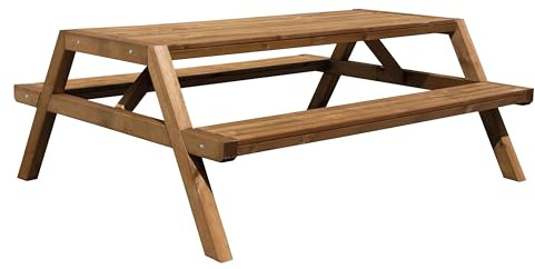 AVANTI TRENDSTORE Leonie - Tavolo da picnic con 2 panche integrate alla struttura e angoli arrotondati, in legno massello. LAP 180x80x157 cm