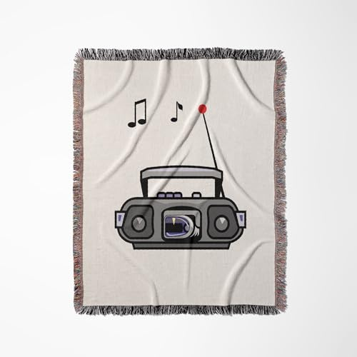 3dRose Cassette Boom Box with Notes Grey Woven Blanket