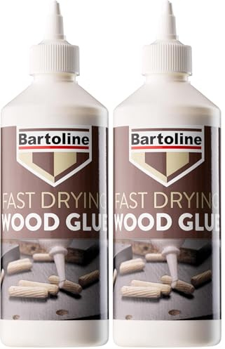 Bartoline Fast Drying Wood Glue, 500ml, D3 Water Resistant, Dries Clear, Suitable for All Types of Wood, Including MDF and Chipboard, Fast Bond, May Require Clamping (Pack of 2)
