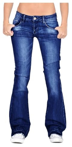 Jeans kvinnor låg midja bootcut, magisk formning damer klocka botten push-up rumplyft smala jeans full längd smal passform denimbyxor med flera fickor vardaglig enkel bootcut byxor, Marinblått Xsp