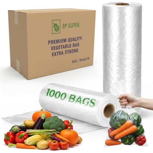1000 x Clear Plastic Food Bags Large 18x14x9 5 Rolls Pack Freezer Storage Bag Rolls for All Types of Fruits, Food Preservation Bags Keep food Fresh Large Storage Bag Rolls.