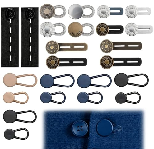24Stück Hosenbunderweiterung, Knopfverlängerung für Hosen und Jeans, Praktische Lösung für enge Hosen, Einfache Montage ohne Nähen, Vielseitig für Damenbekleidung