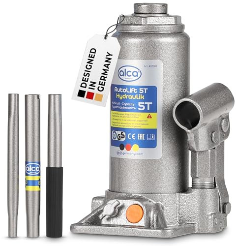 alca® Hydraulischer Wagenheber 5t I Stempelheber & Unterstellheber aus Stahl I für Auto, Motorrad, PKW & Werkstatt I Hubhöhe 197-382 mm I TÜV-Zertifiziert & GS-Geprüft